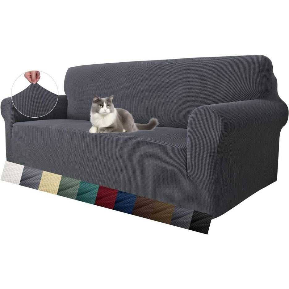 Rivestimento Jacquard Monopezzo per Divano Tre Posti Elasticizzato con Base Antiscivolo Colore Grigio
