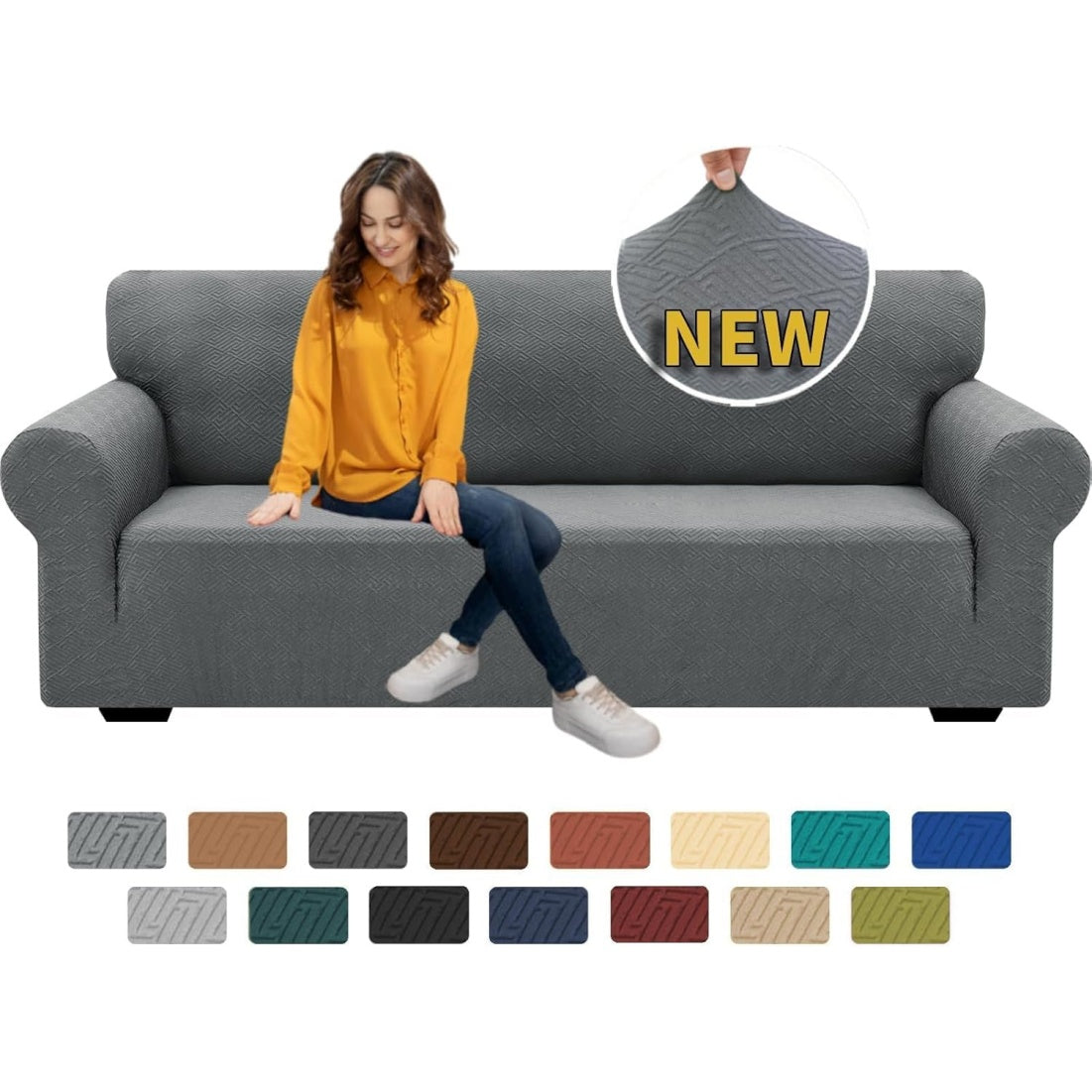 Rivestimento Stretch per Divano Tre Posti con Braccioli Ideale per Case con Animali Colore Grigio Chiaro