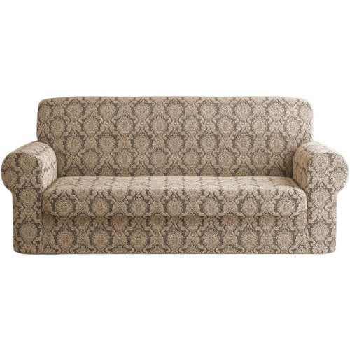 Fodera Damascata Elasticizzata per Divano Quattro Posti Design Elegante Colore Beige
