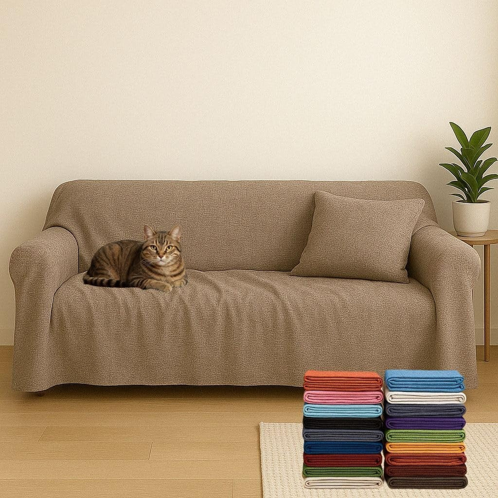 Telo Copritutto Multiuso in Misto Cotone 170 ¡Á 280 cm per Divani e Letti Tortora