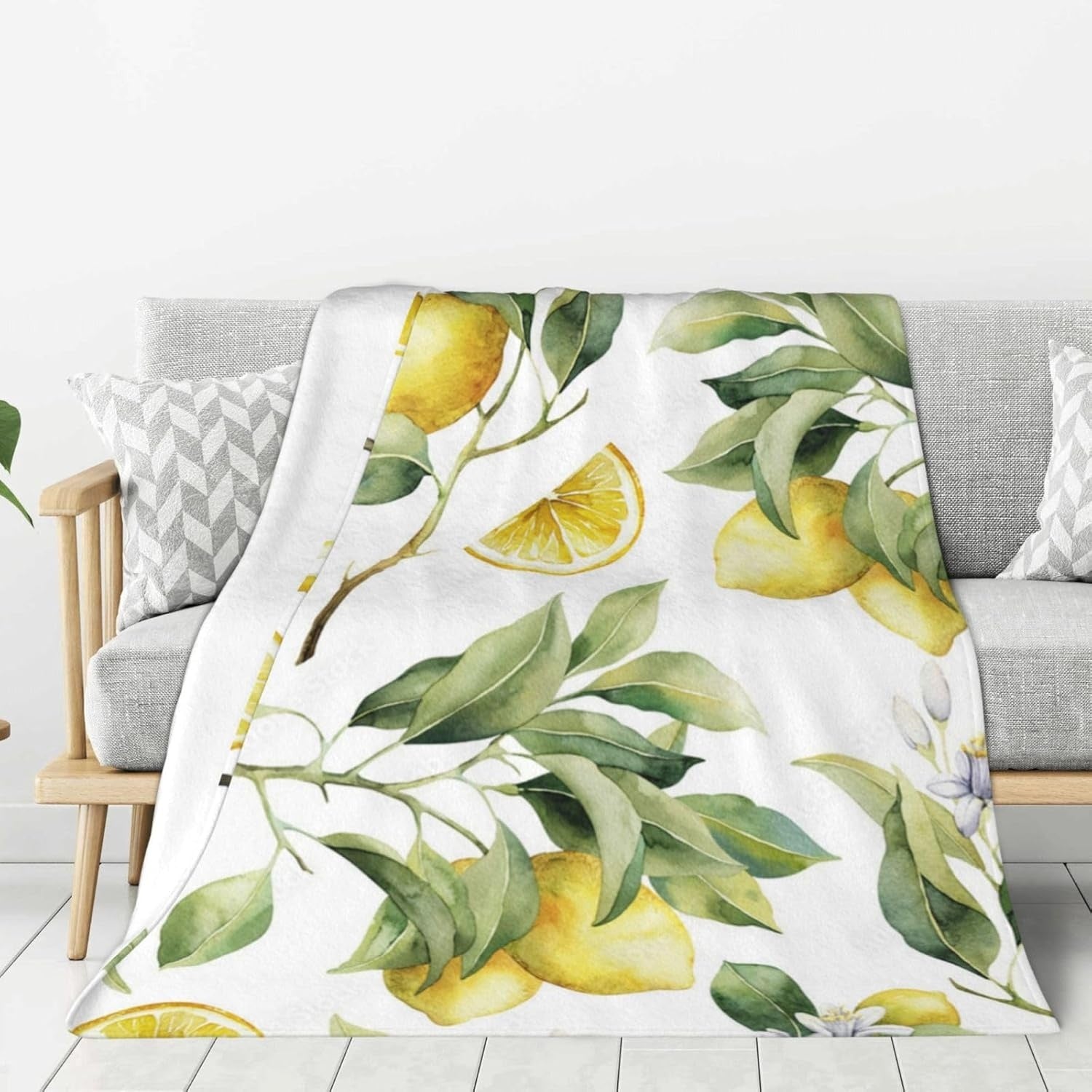 Plaid Versatile Decorativo per Divano Letto Poltrona e Uso in Viaggio con Disegno Limoni